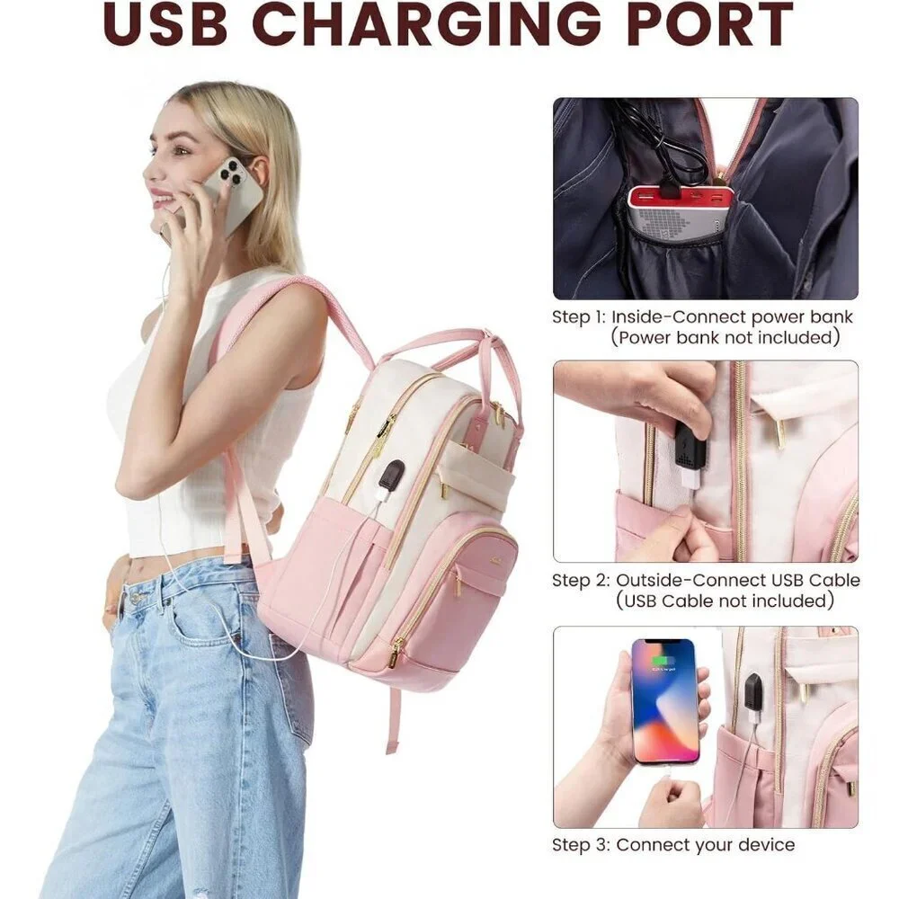 ✨Men's Pink Laptop Backpack Travel Purse Large Computer Backpack Fashion Bag